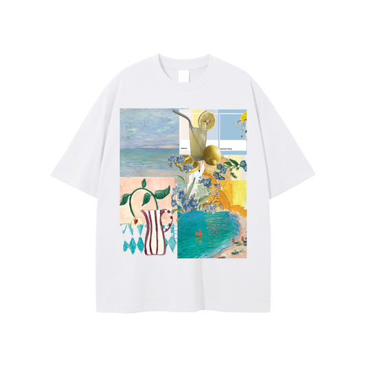 European beach tee,Blue Tee,Tee,Beachside Tee,Monet Tee,oversized Tee,Collage Print